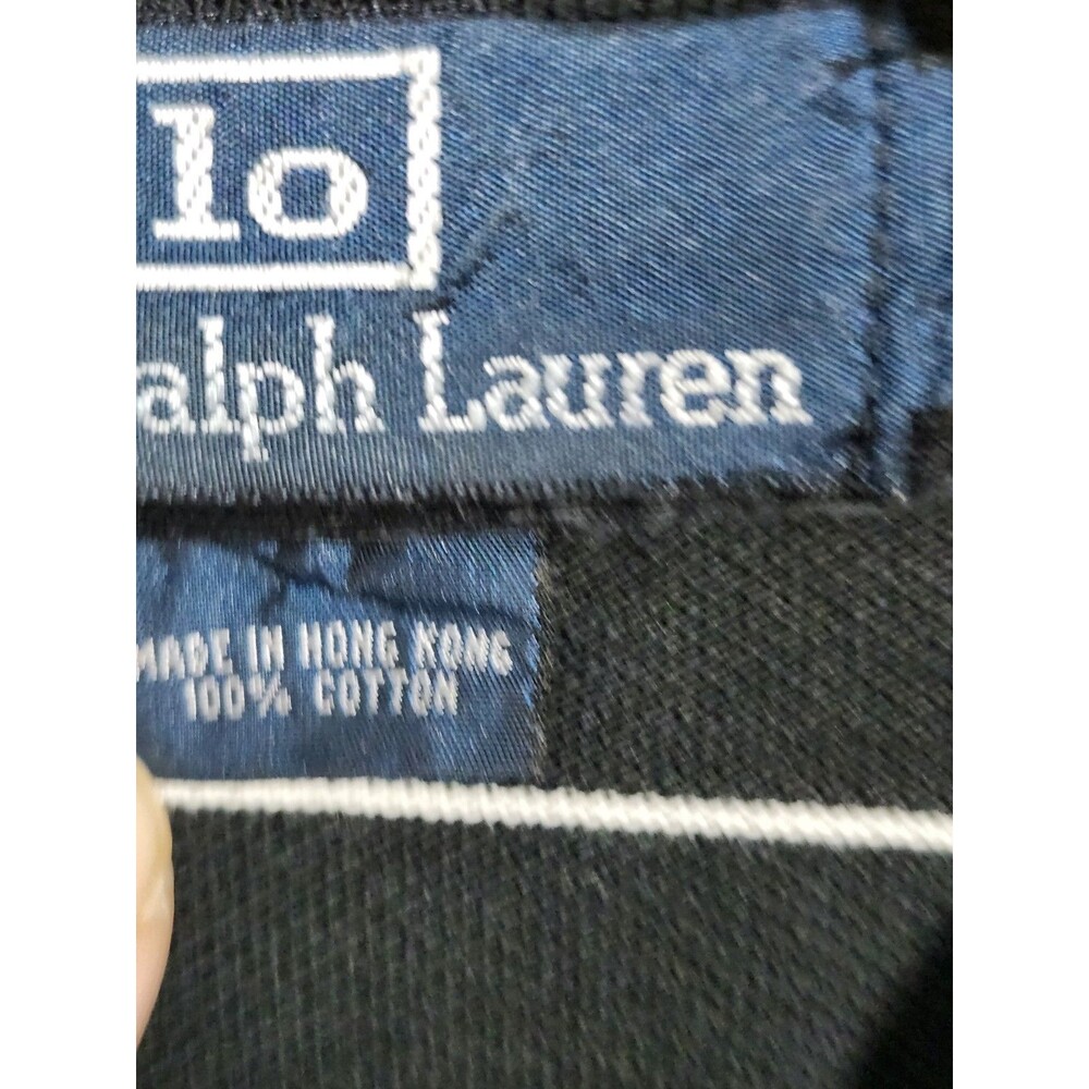 Vintage Polo Ralph Lauren Polo Shirt Men L Black Striped Cotton Y2k - Picture 4 of 7